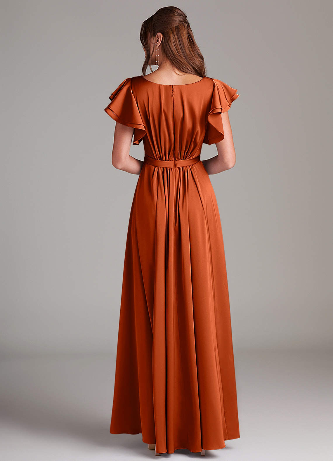 Azazie Daphne Modest Bridesmaid Dresses A-Line Ruched Stretch Satin Floor-Length Dress image5