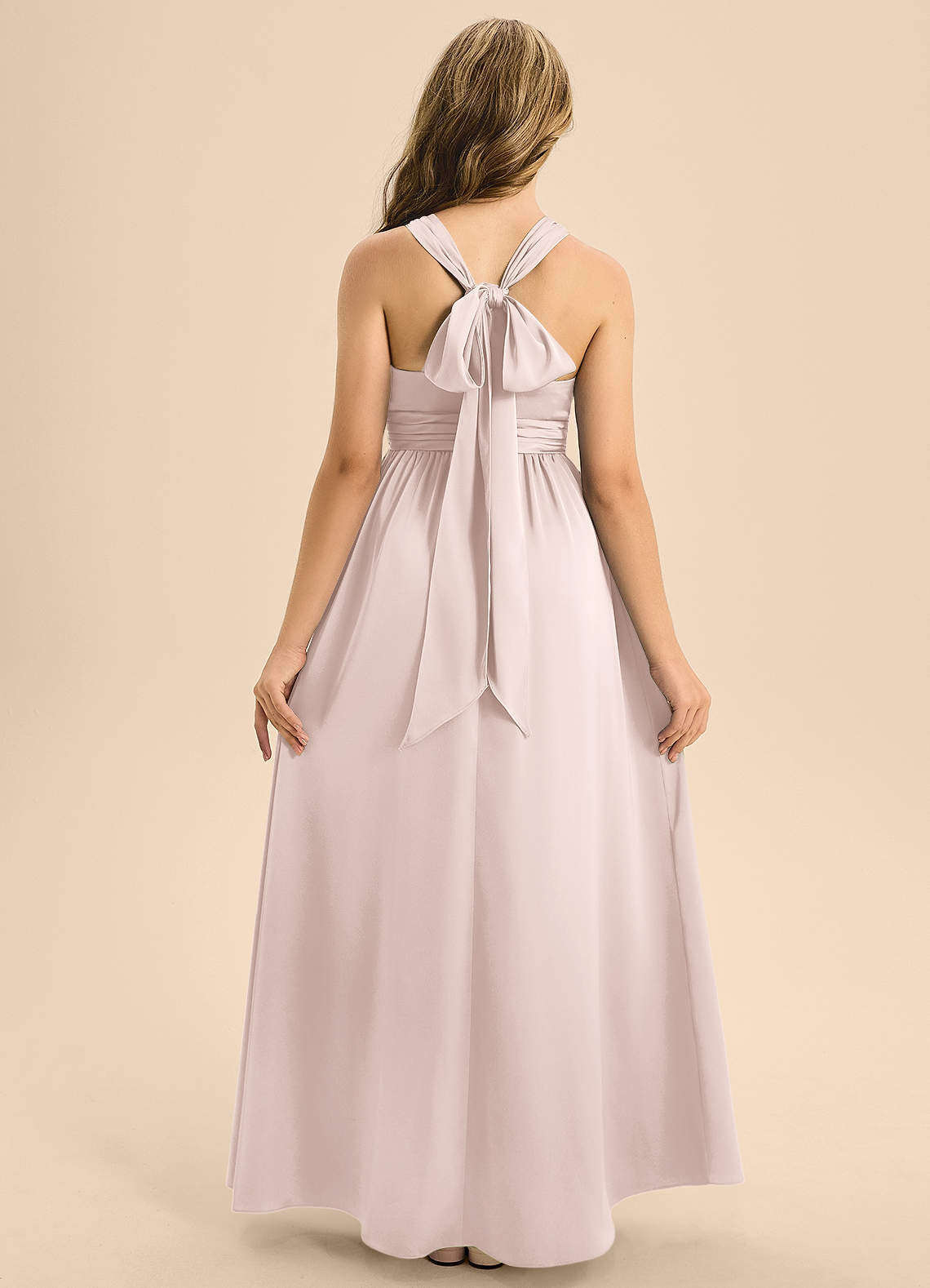 Azazie Jaylah Junior Vestido de Rosa Rubor de Satén Elástico de Corte en A con Plisado image1