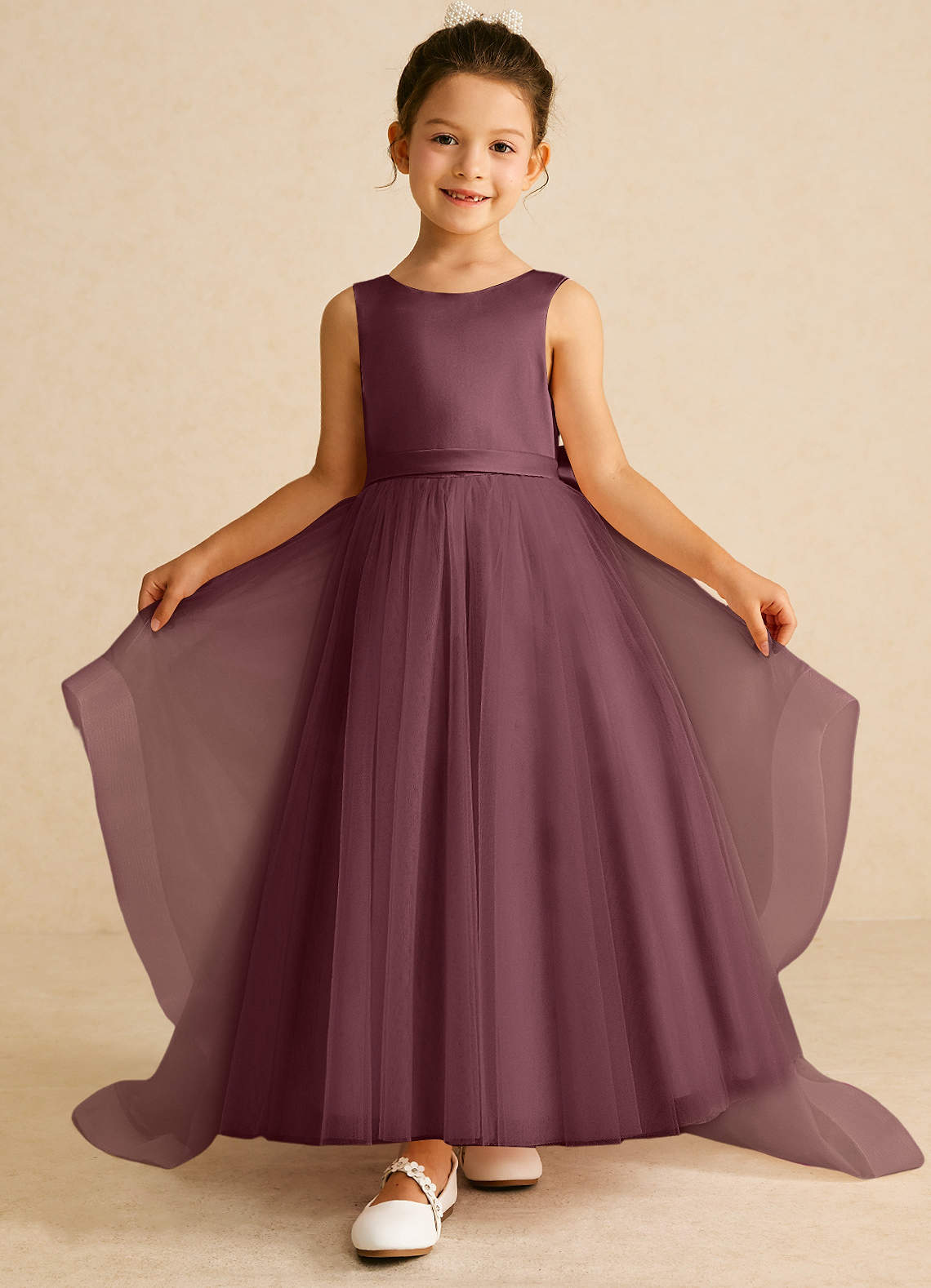 Azazie Pumpkin Flower Girl Dresses Sangria A-Line Convertible Tulle Dress image1