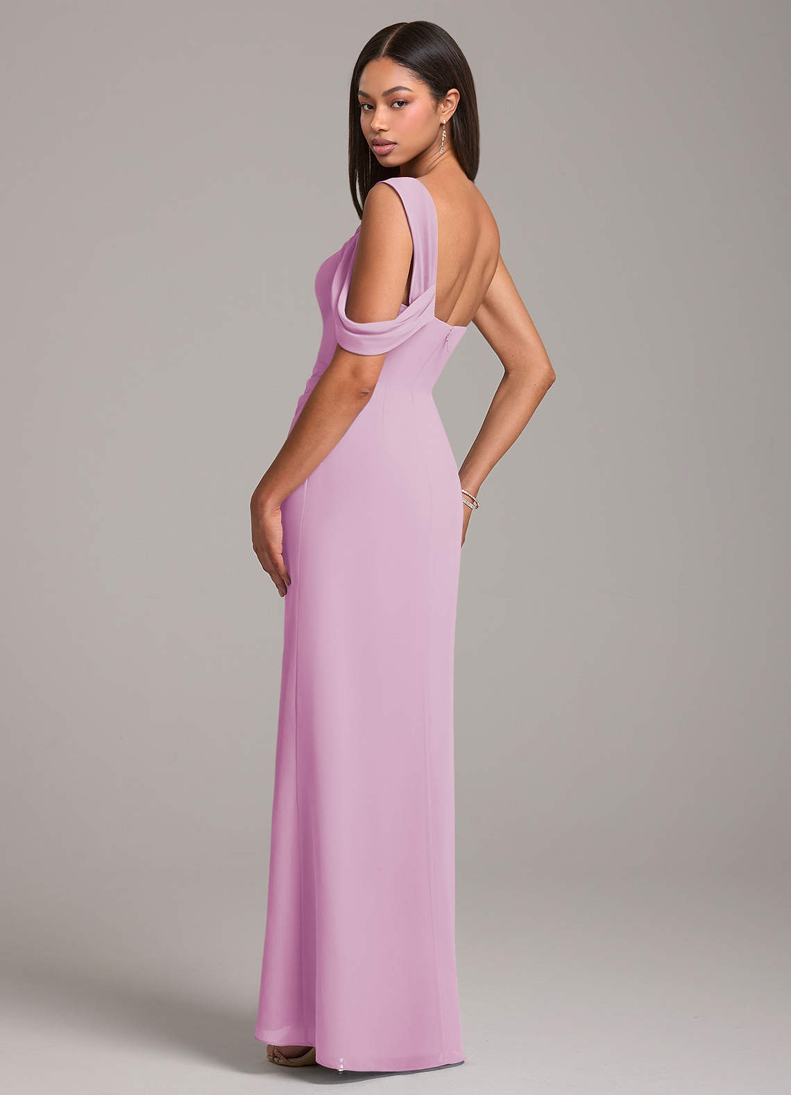 one shoulder pink chiffon dress Jovani 49018 Chiffon One Shoulder Beaded Belt Gown PINK MULTI / 16