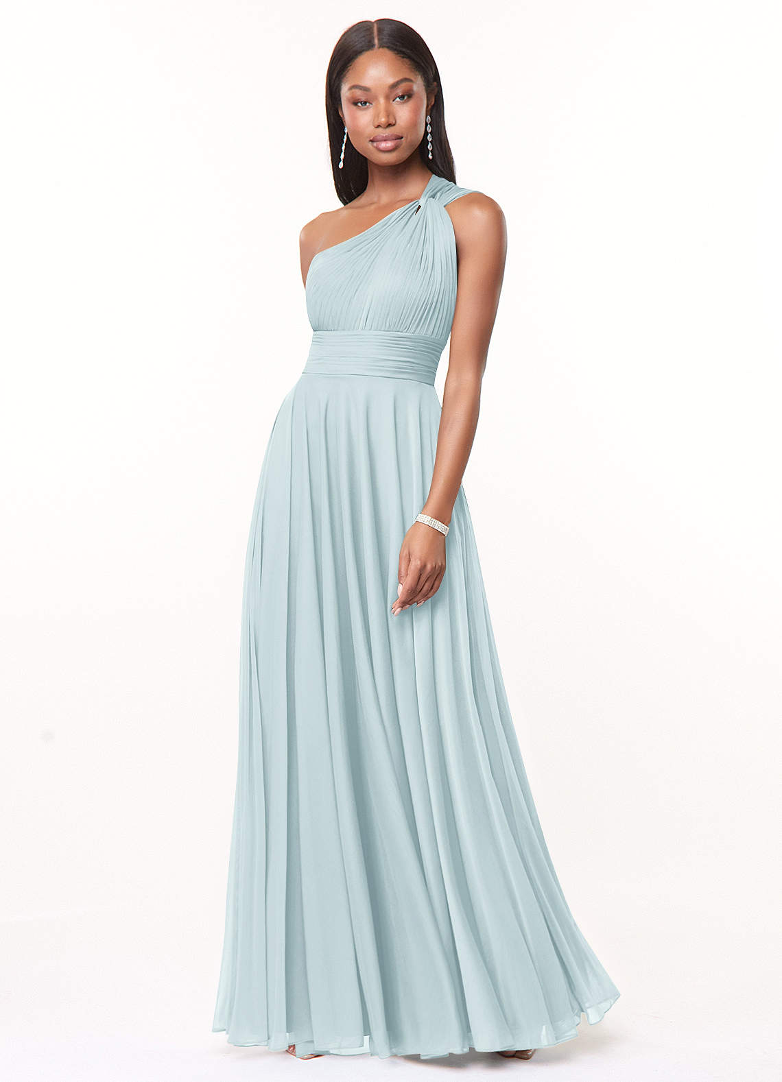 Azazie Charlize Brautjungfernkleider A-Linie One-Shoulder Gittergewebe Kleid Nebel image1