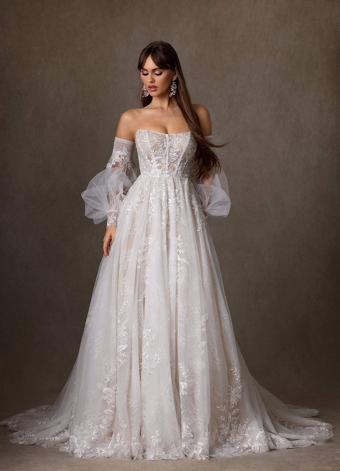 Azazie Elowyn Abiti da Sposa Abito Principessa in Pizzo Senza Cinturino Diamante Bianco Nudo image2