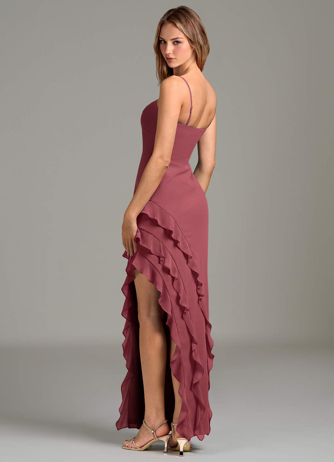 merlot chiffon dress TH&TH Athena Cowl Back Bridesmaid Dress In Merlot Chiffon