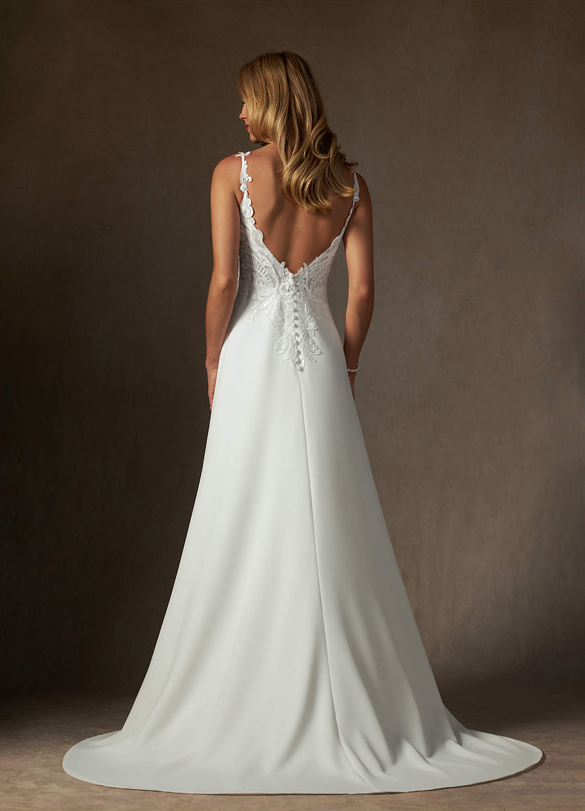 Azazie Clementina Wedding Dresses Diamond White A-Line V-Neck Sequins Stretch Crepe Dress image1