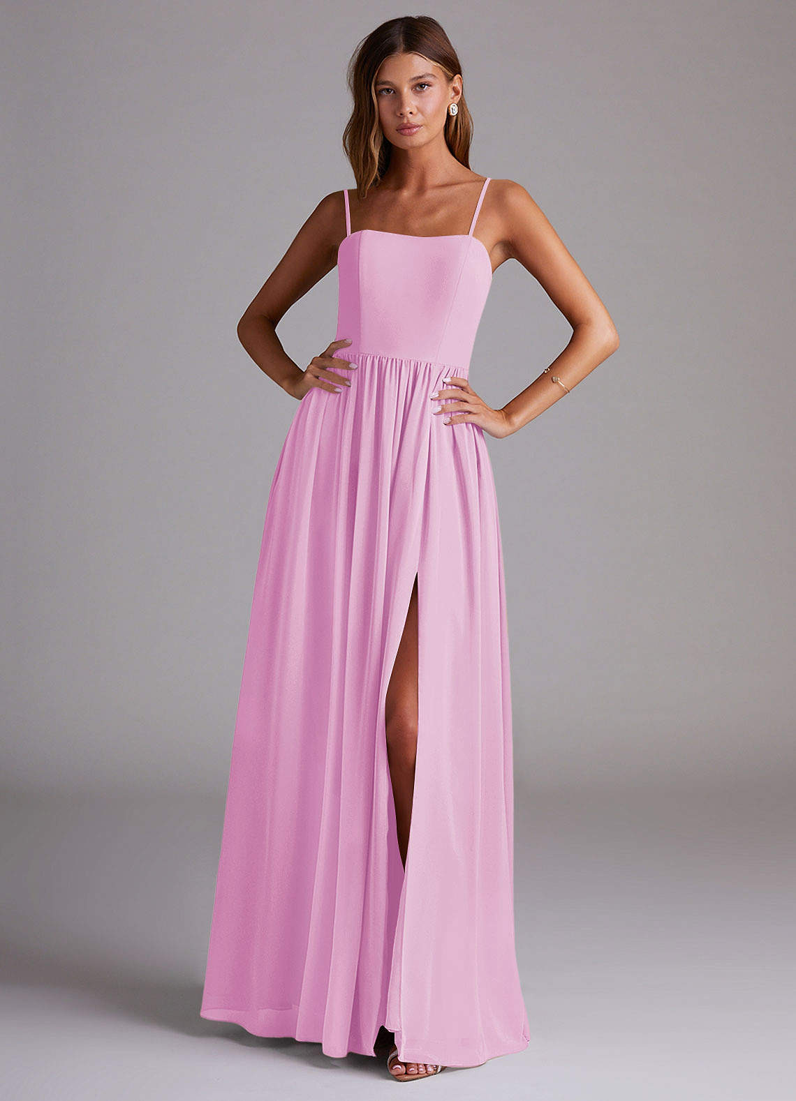 Azazie Calianna Bridesmaid Dresses Candy Pink A-Line Off the Shoulder Chiffon Convertible Dress image1