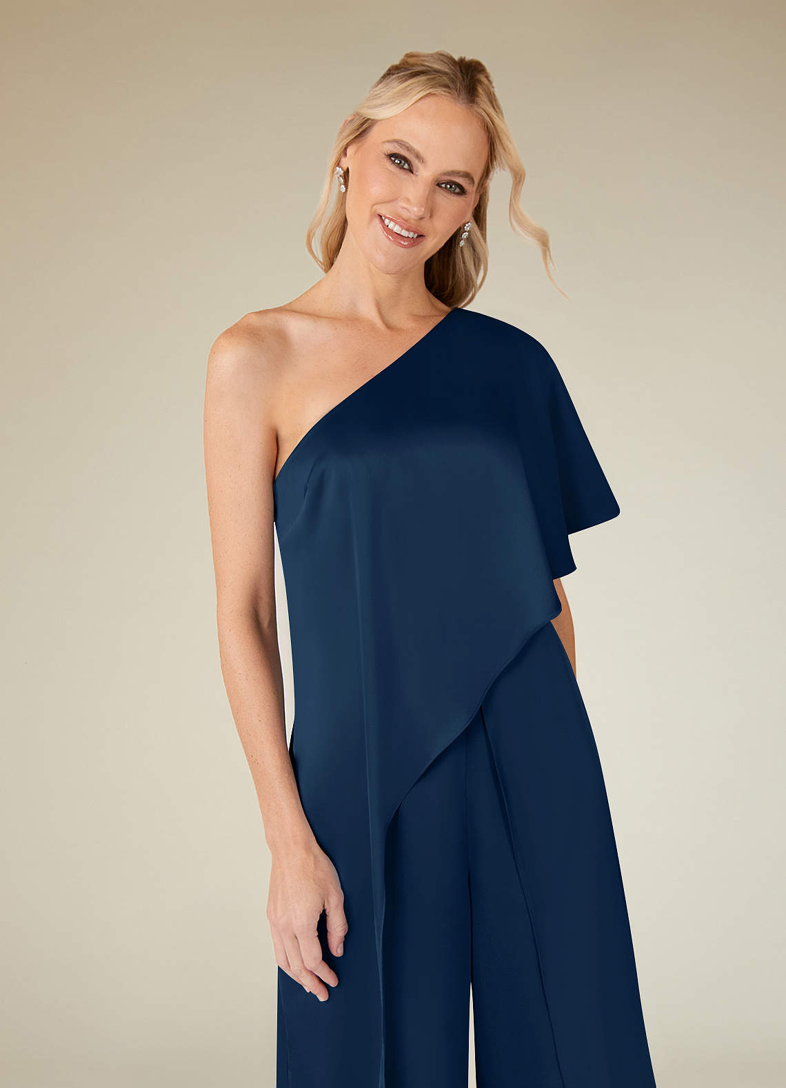 Azazie Hagretta Mother of the Bride Dresses Dark Navy Jumpsuit/Pantsuit Stretch Satin Dress image4