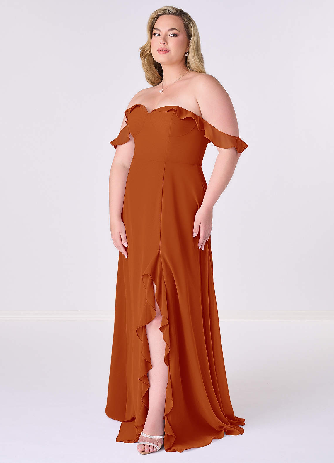 Paprika Off-the-Shoulder Ruffle Chiffon A-line Dress Bridesmaid Dresses ...