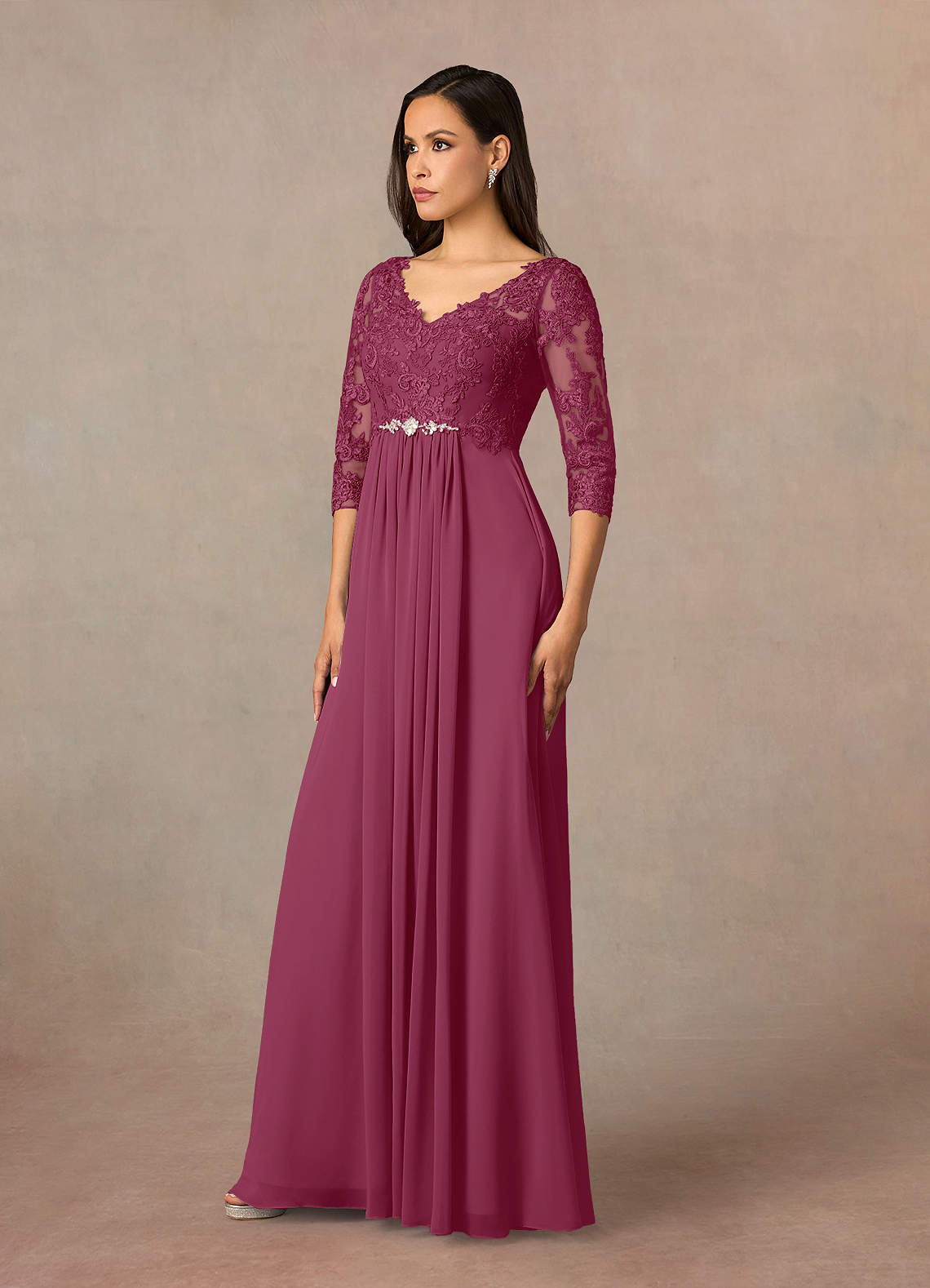 Azazie Hayek Mother of the Bride Dresses Mulberry A-Line V-Neck Lace Chiffon Dress image1