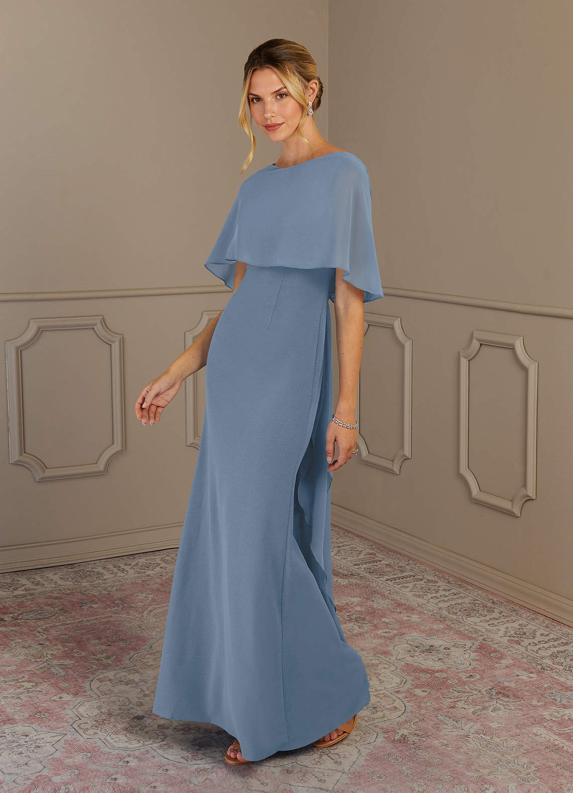 Azazie Dion Mother of the Bride Dresses Dusty Blue Sheath Scoop Stretch Crepe Dress image3