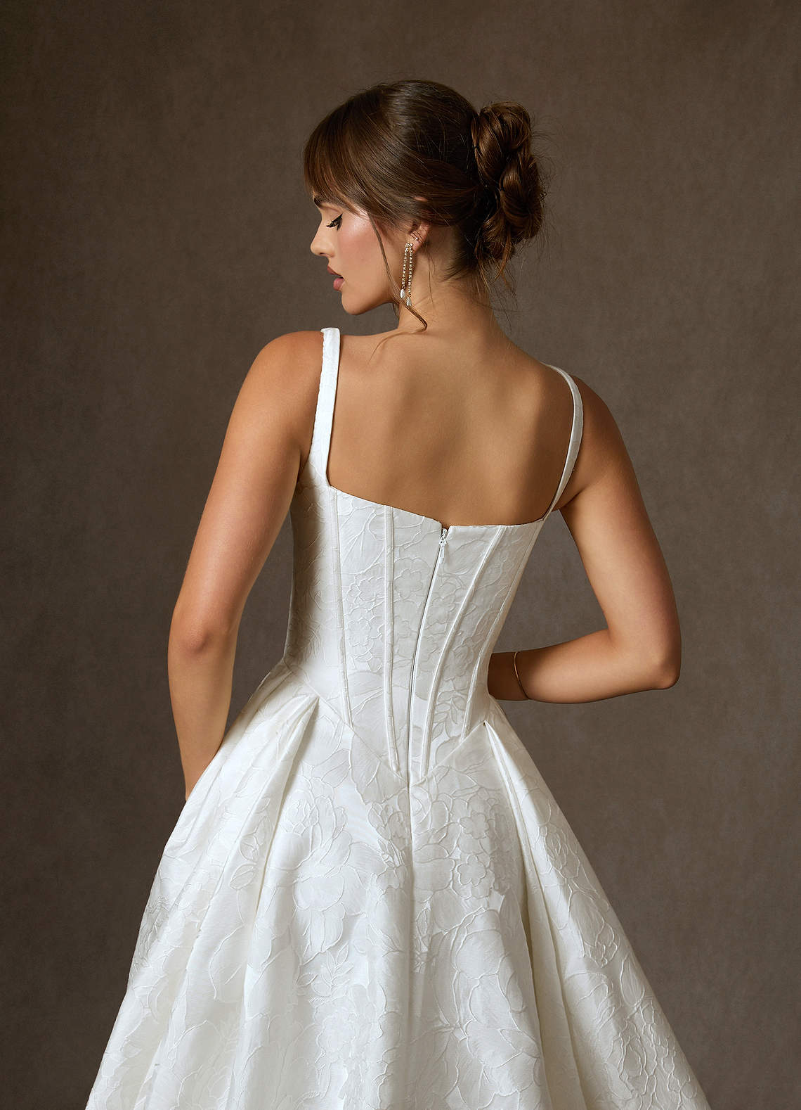 Azazie Delvina Wedding Dresses Diamond White Ball-Gown with Pockets Floral Jacquard Dress image5