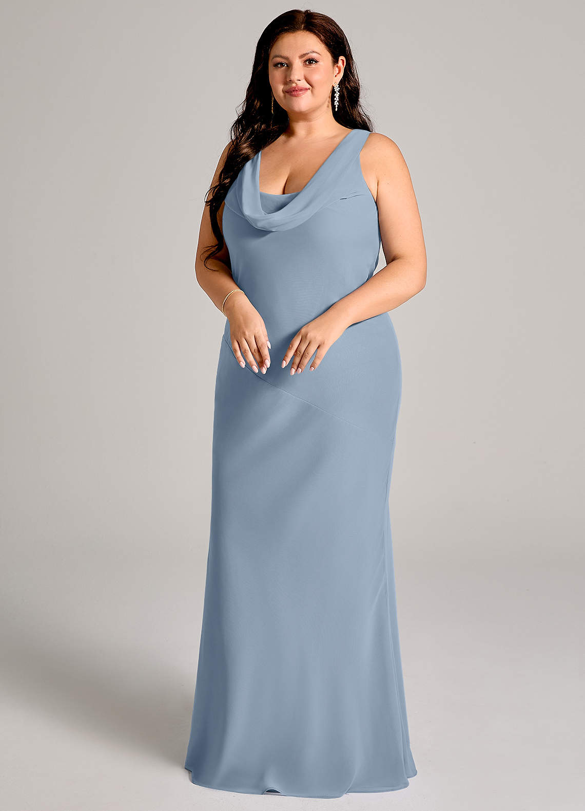Azazie Rylina Bridesmaid Dresses Dusty Blue Mermaid Pleated Chiffon Dress image8