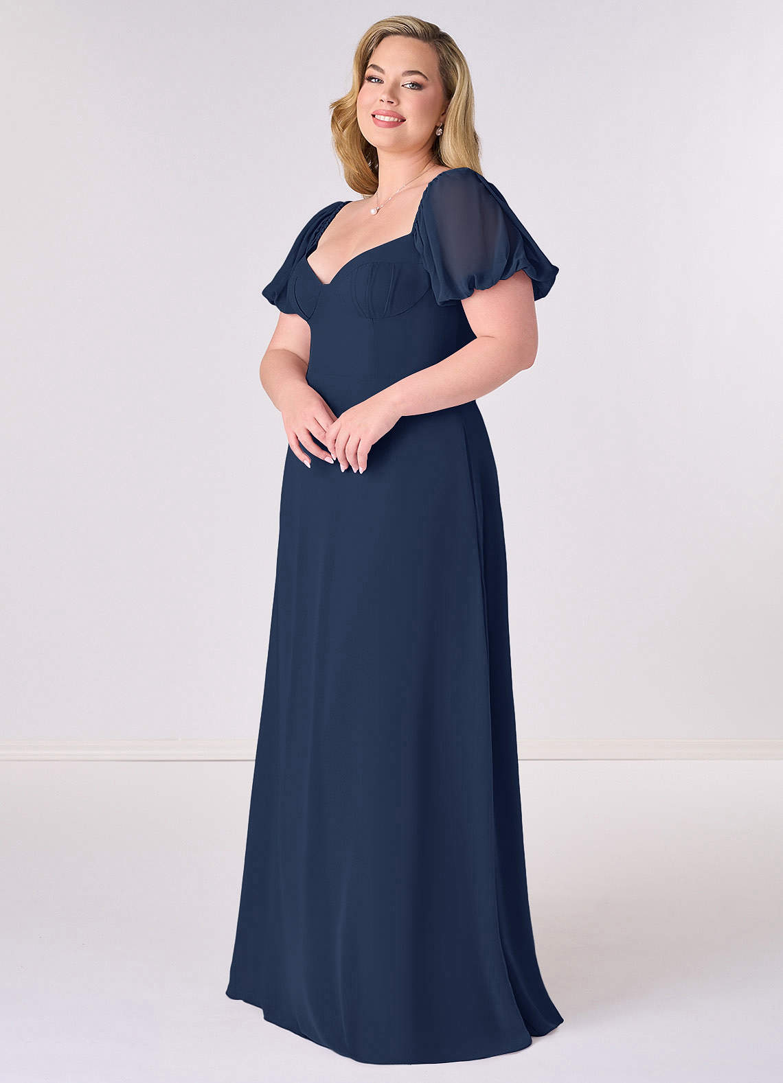 Barbie ♥ Azazie Bridesmaid Dresses Dark Navy A-Line Pleated Chiffon Dress image8
