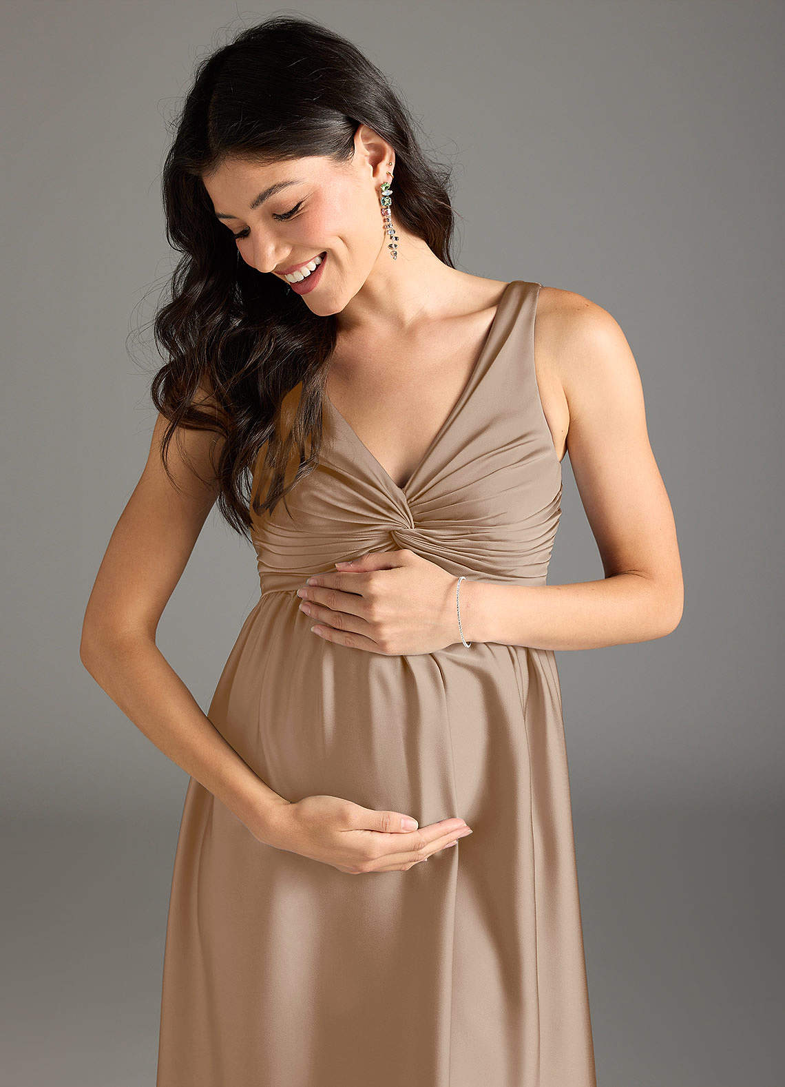 taupe maternity bridesmaid dresses Beauut Maternity Bridesmaid allover embellished flutter sleeve in taupe