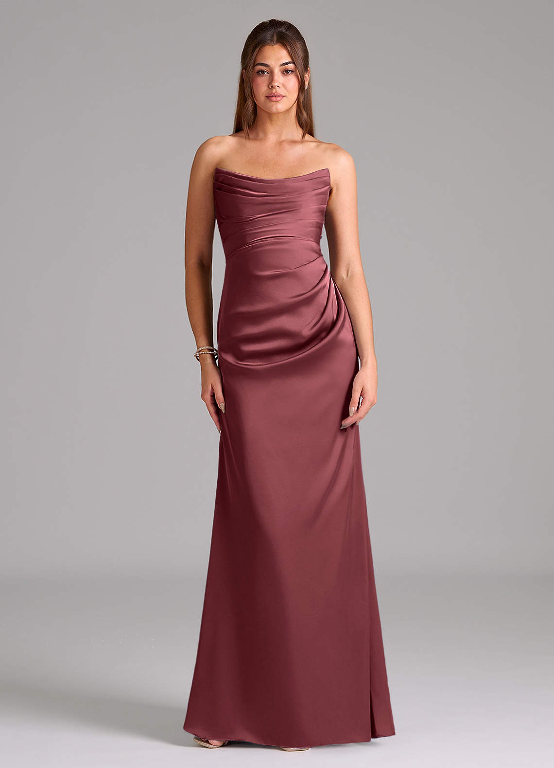 Azazie Lucille Bridesmaid Dresses Merlot Mermaid Strapless Stretch Satin Convertible Dress image1