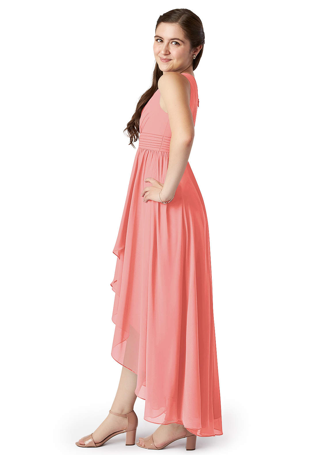 Coral High Low Bridesmaid Dress