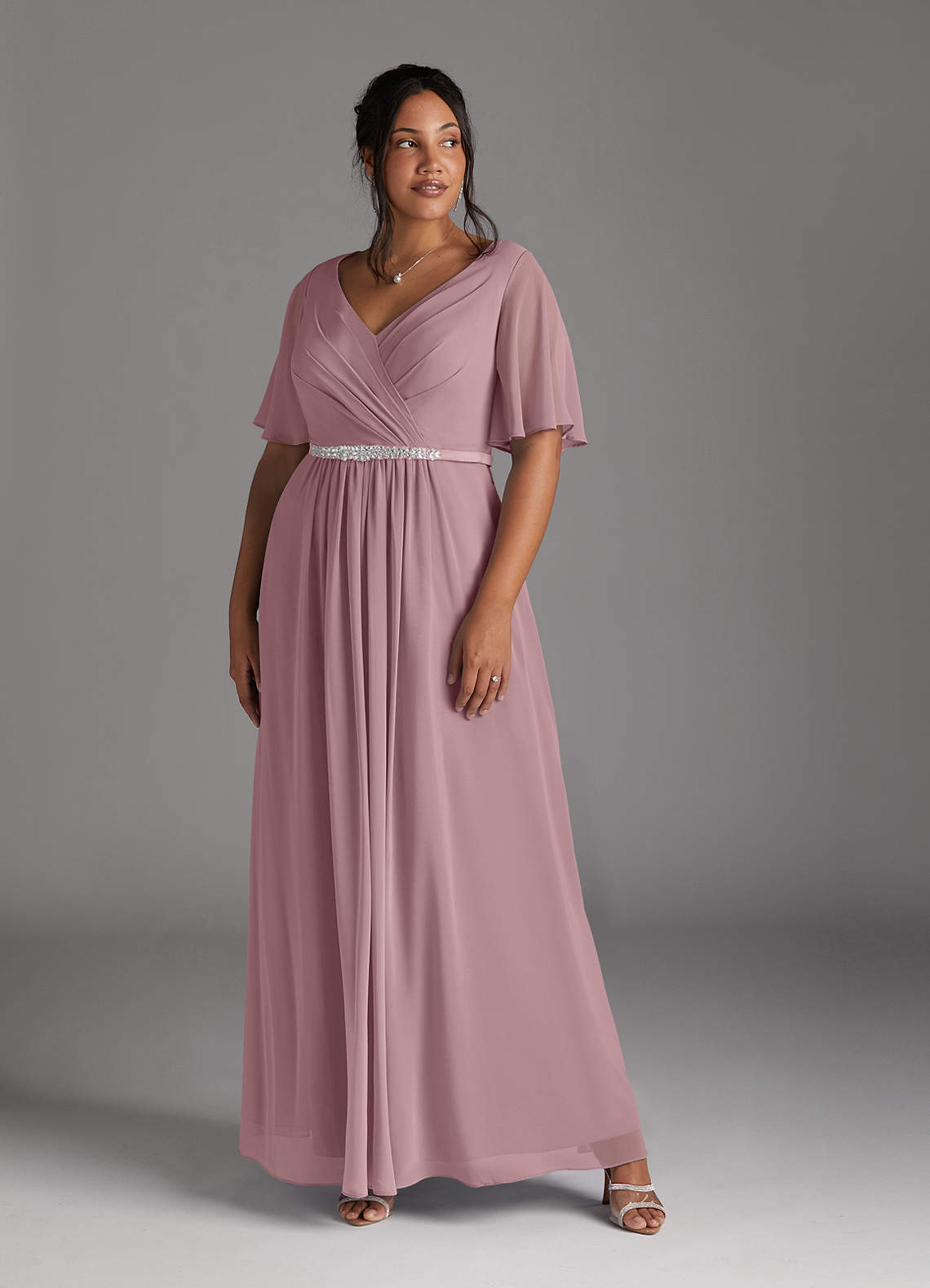 Azazie Tricia Mother of the Bride Dresses Dusty Rose A-Line V-Neck Pleated Chiffon Dress image1