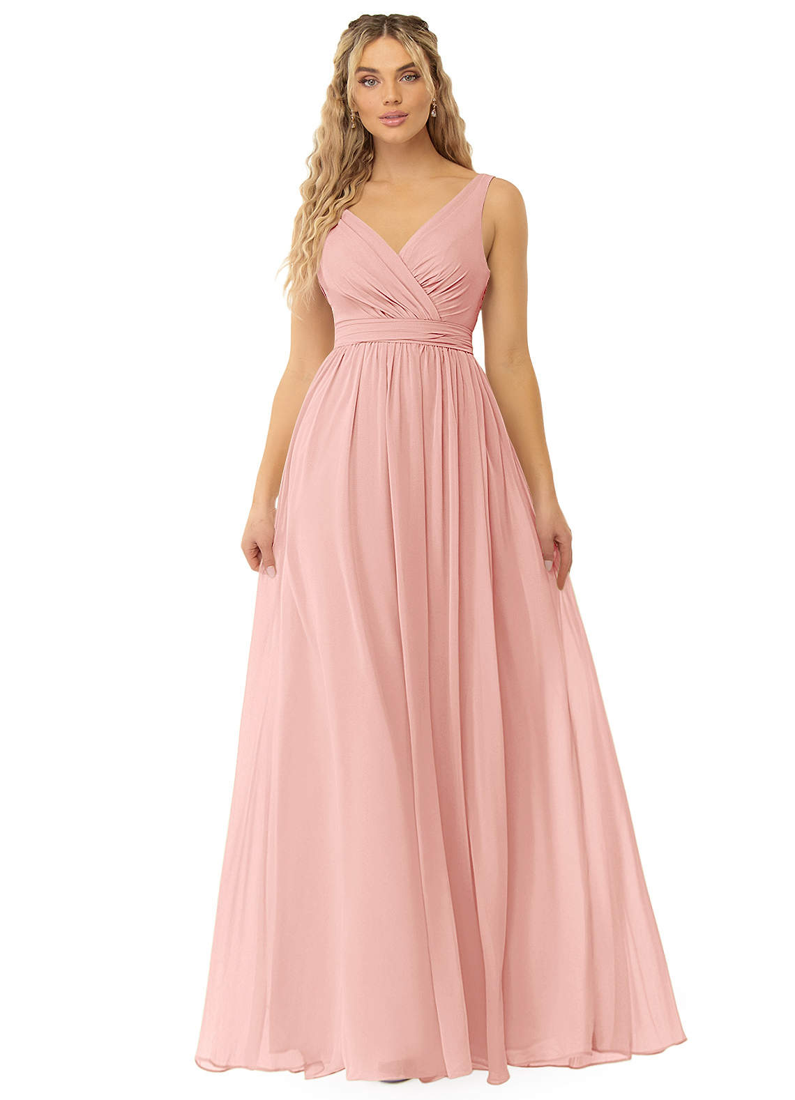 Azazie Kora Bridesmaid Dresses Rosette A-Line Pleated Chiffon Dress image1