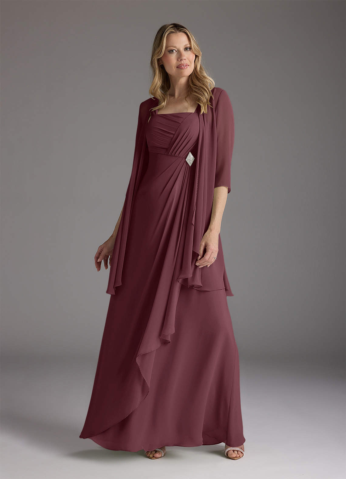 Azazie Weisz Mother of the Bride Dresses Sangria A-Line Square Neckline Pleated Chiffon Dress image1