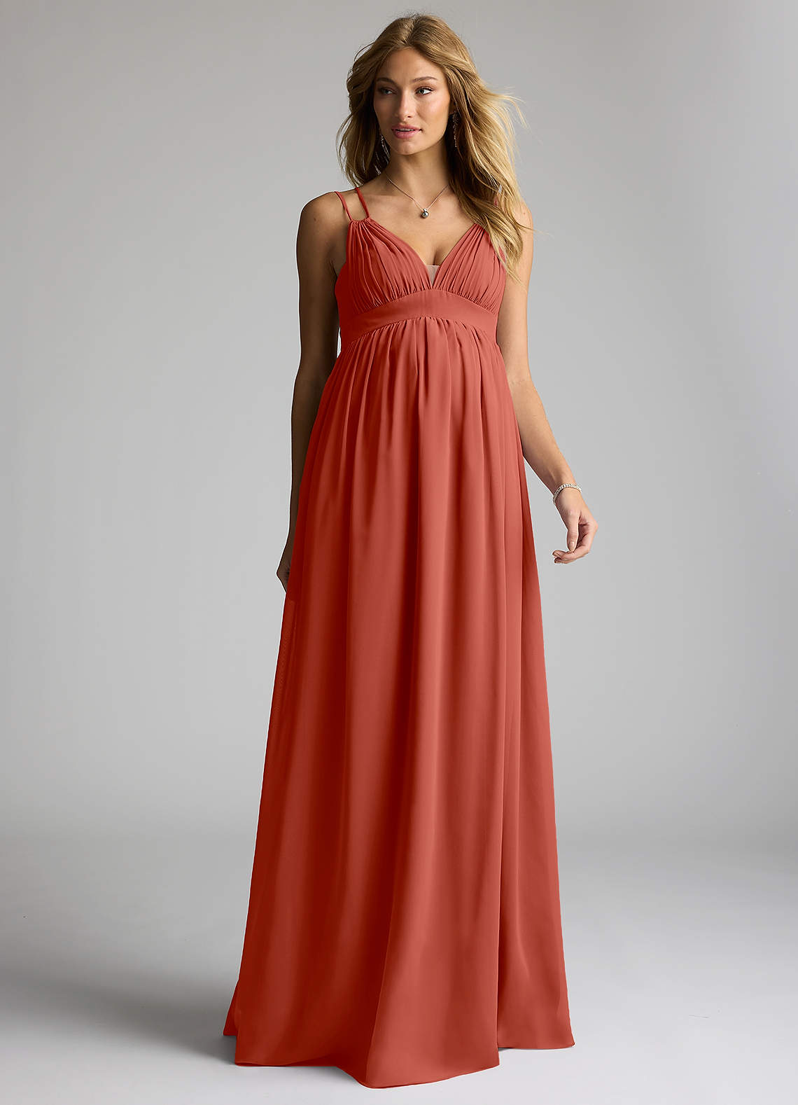 Azazie Emree Maternity Bridesmaid Dresses A-Line Chiffon Floor-Length Dress image1