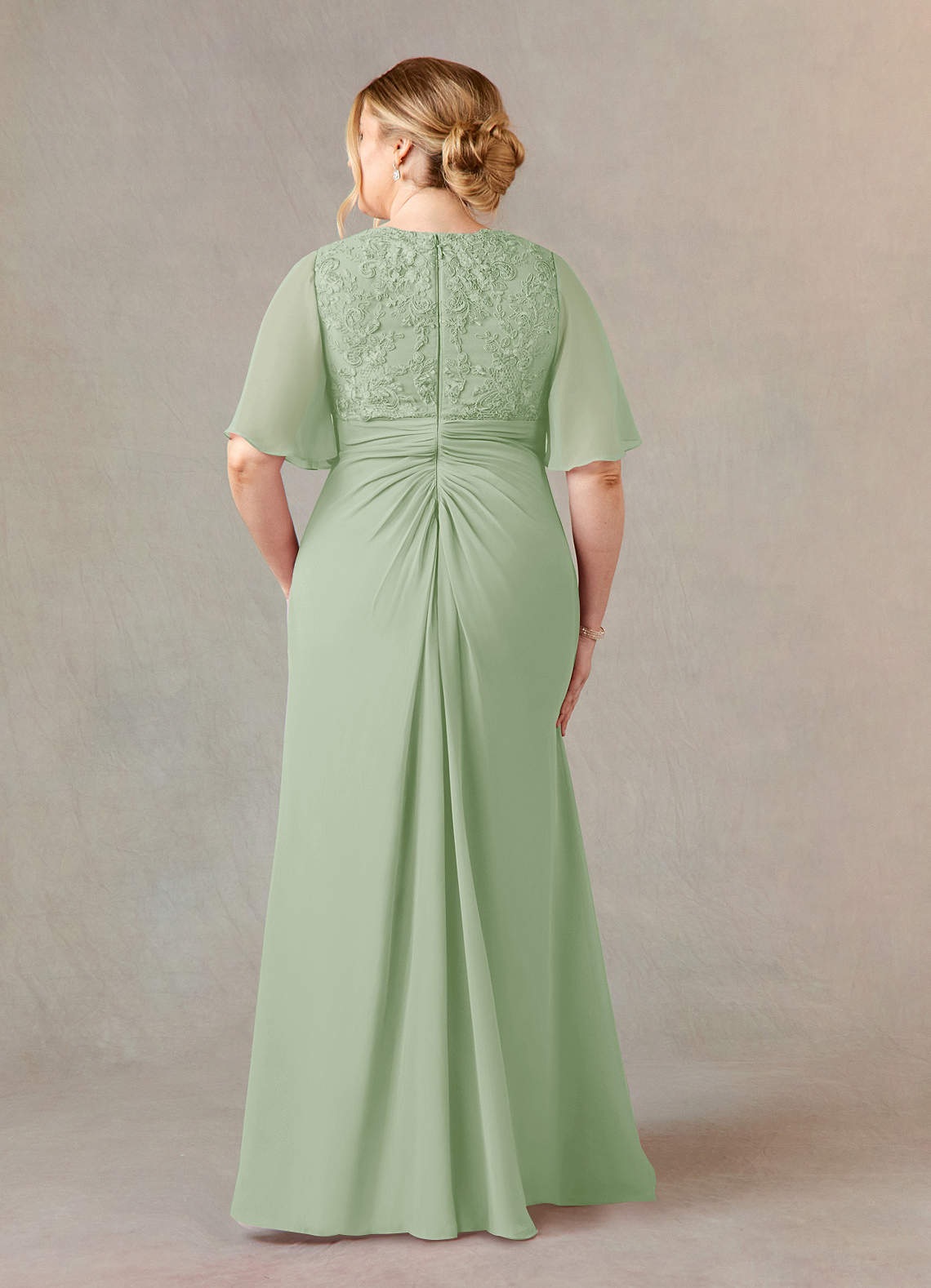 A-Line V-Neck Chiffon Floor-Length Dress Dusty Sage Plus Size