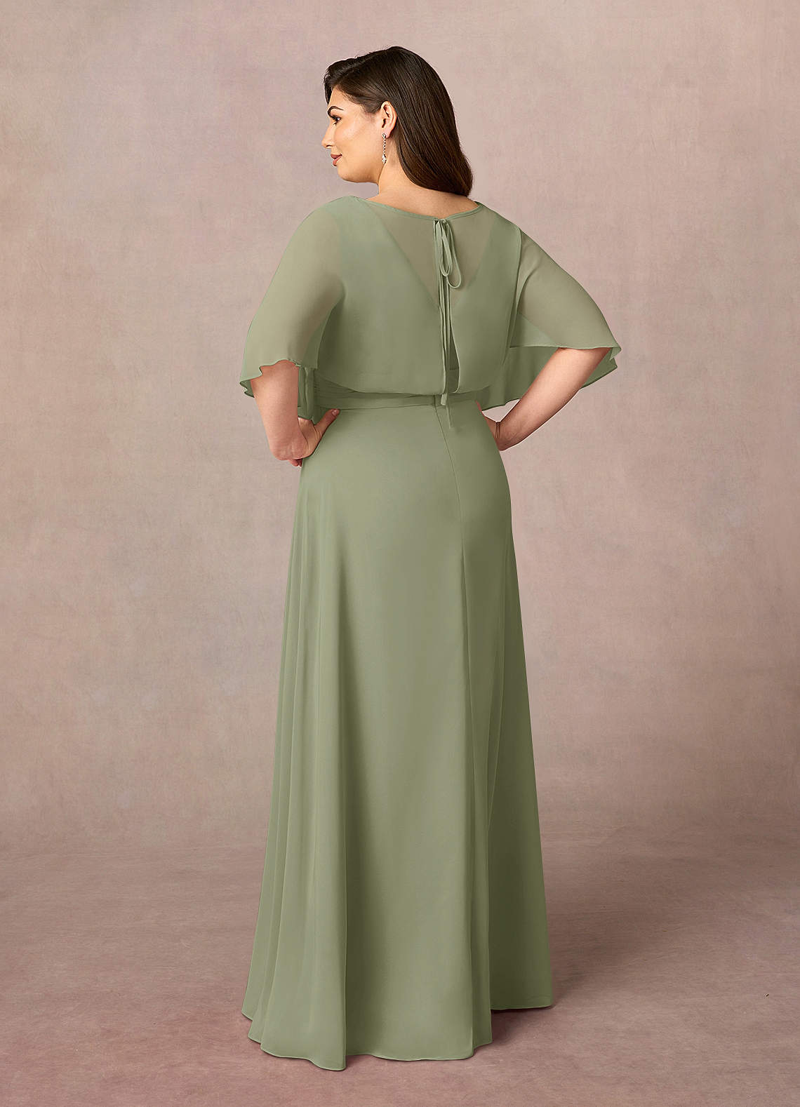 Azazie Oksana Pistachio A-Line V-Neck Pleated Chiffon Dress