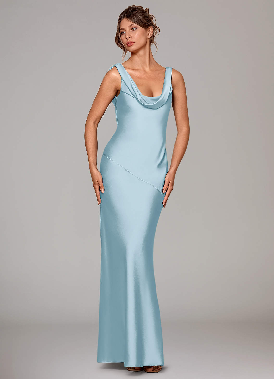 Azazie Rylina Bridesmaid Dresses Sky Blue Mermaid Stretch Satin Dress image2