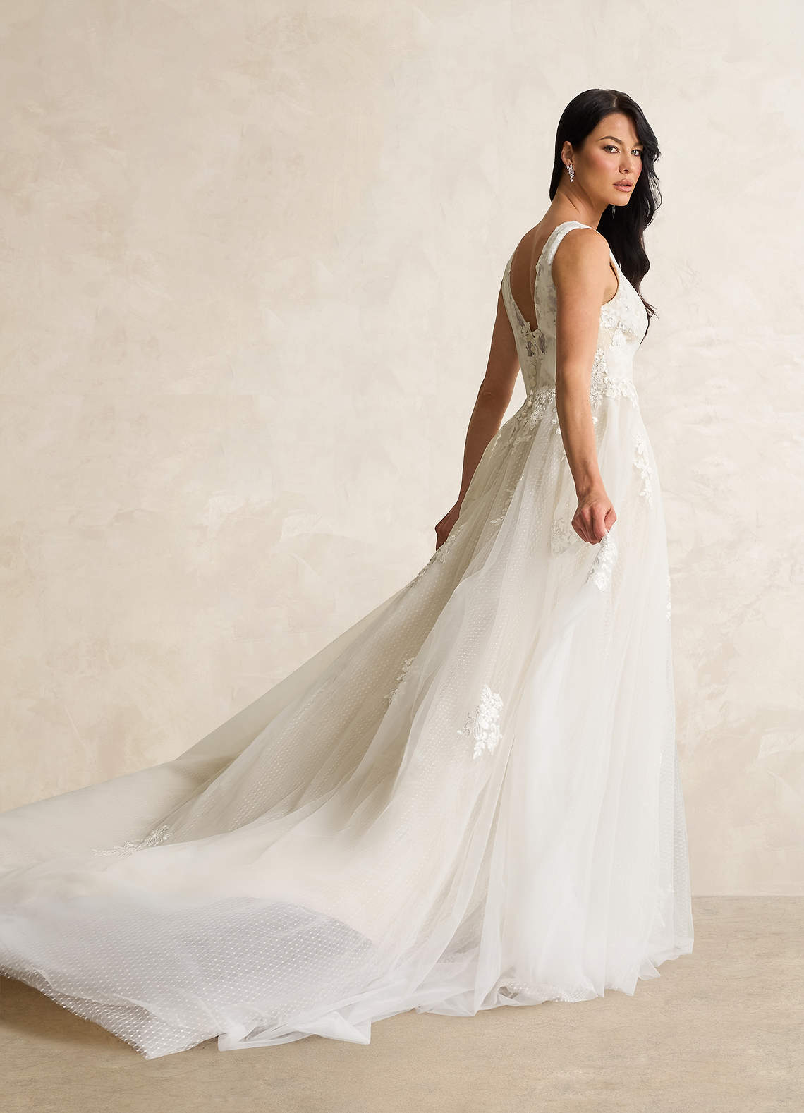 Azazie Alemia Diamond White Champagne A-Line Lace Tulle Dress