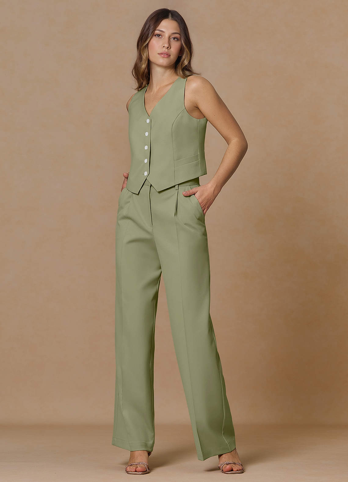 front Rowan Pistachio Refined Weave Performance 2-Piece Suit
