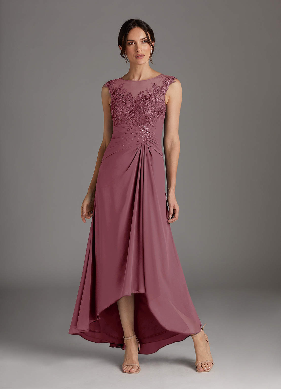 Azazie Endora Mother of the Bride Dresses Vintage Mauve A-Line Scoop Lace Chiffon Dress image1