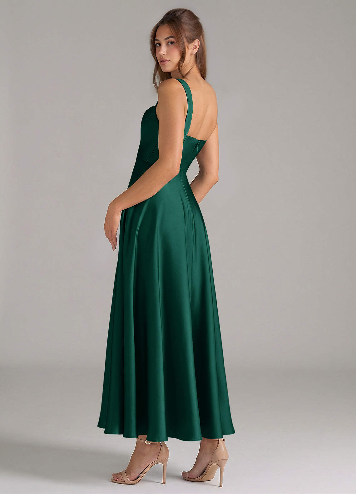 Azazie Shaude Emerald Stretch Satin Bridesmaid Dresses | Azazie