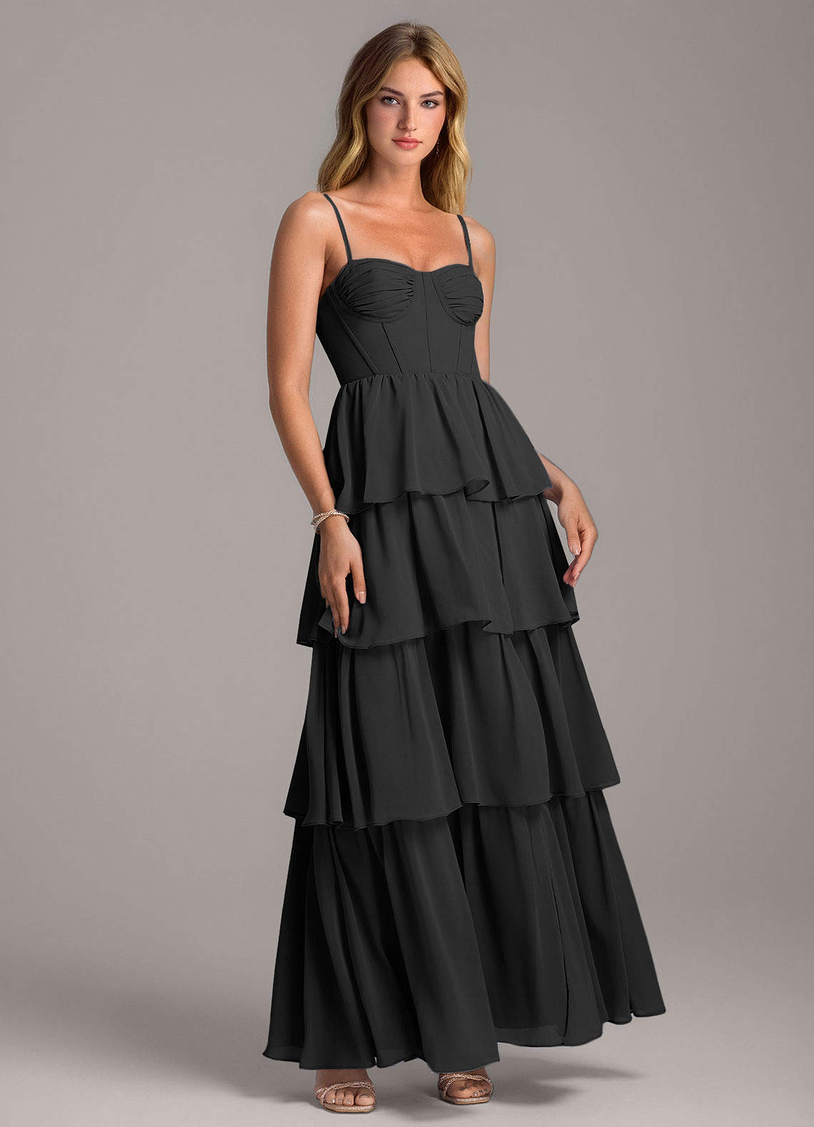Azazie Alanna Bridesmaid Dresses Black A-Line Sweetheart Neckline Chiffon Dress image1