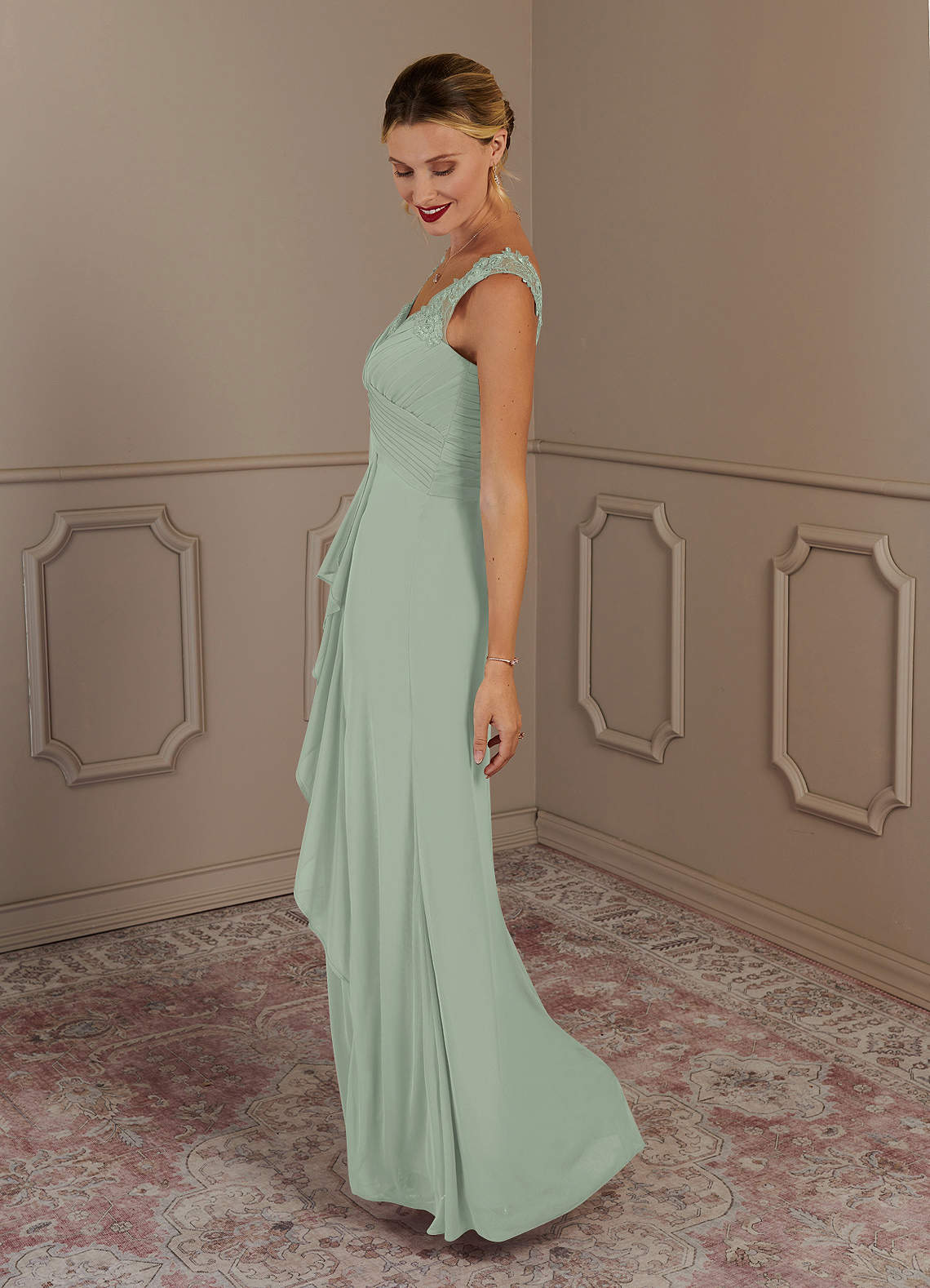 Azazie Edelin Mother of the Bride Dresses A-Line Sweetheart Neckline Pleated Mesh Floor-Length Dress image1