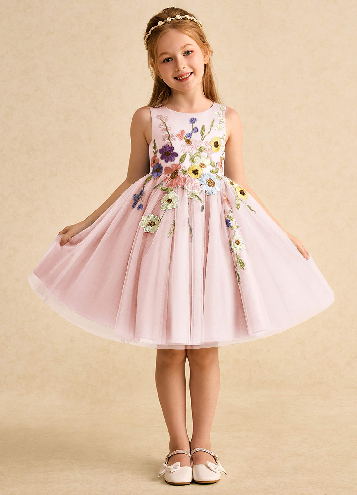 Azazie Prima vestidos de niña de las flores Vestido de Rosa Rubor de Tul de Corte En A con Lazo image1