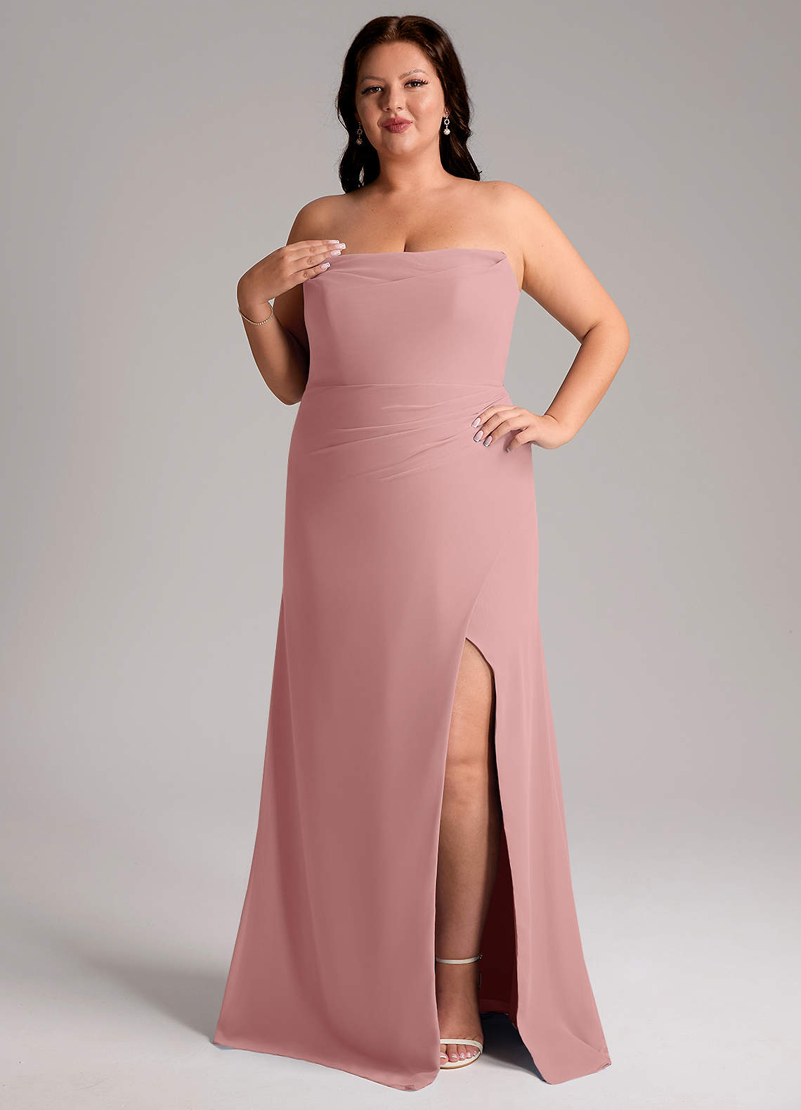 Azazie Leonis Bridesmaid Dresses Dusty Rose Sheath Strapless Chiffon Convertible Dress image11