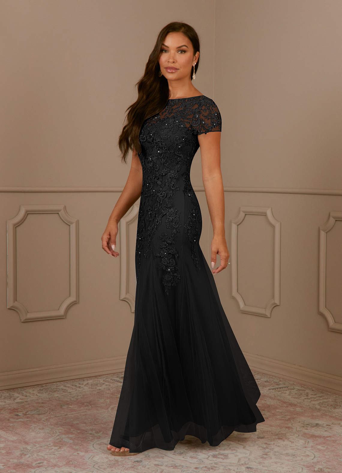 Azazie Laurie Final Sale Taupe Mermaid Scoop Sequins Tulle Dress image2