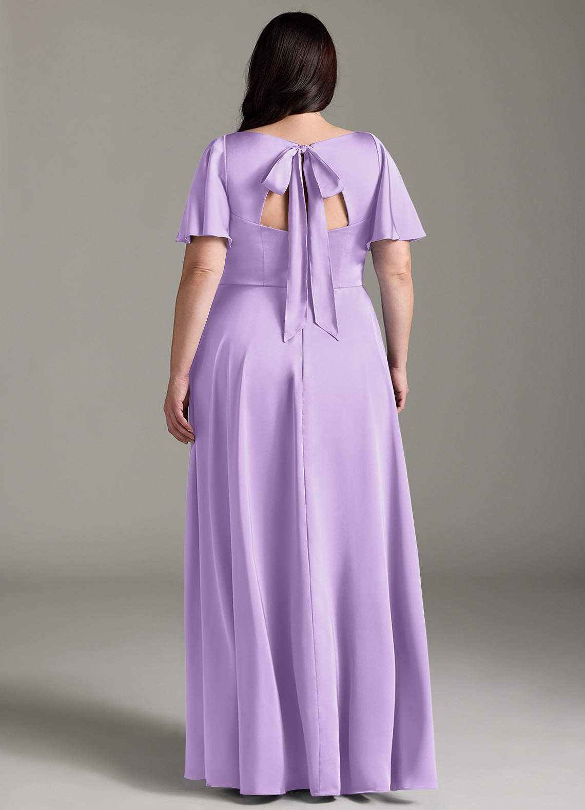Azazie Kimber Bridesmaid Dresses Lilac A-Line Ruched Stretch Satin Dress image7