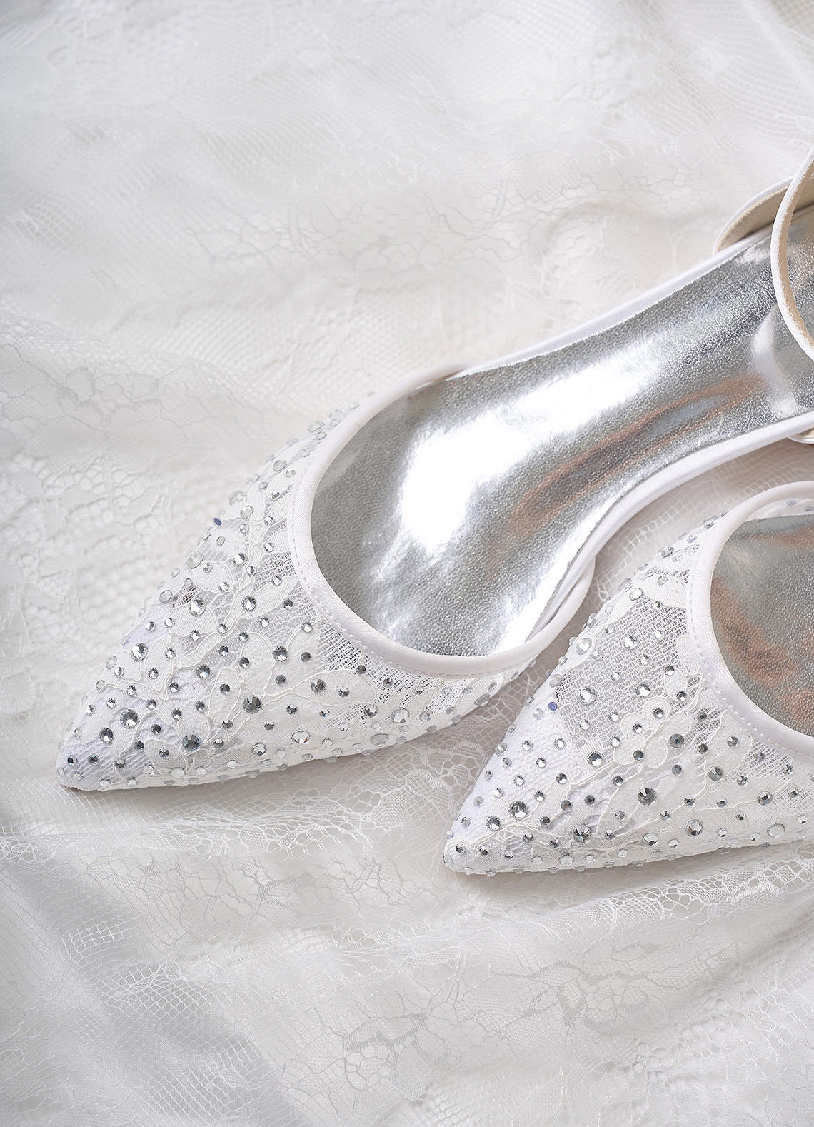 front Lace and Rhinestone Pointed Toe Flats