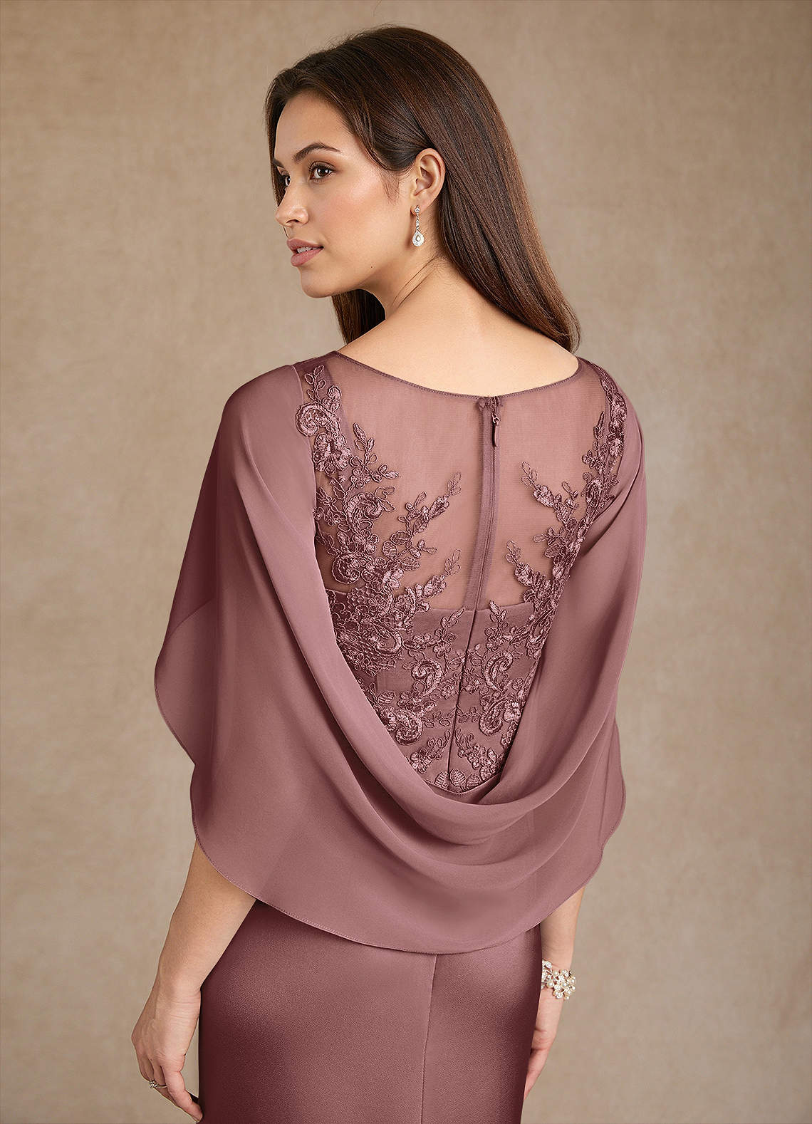 Azazie Hera Mother of the Bride Dresses Vintage Mauve A-Line Lace Stretch Satin Dress image5