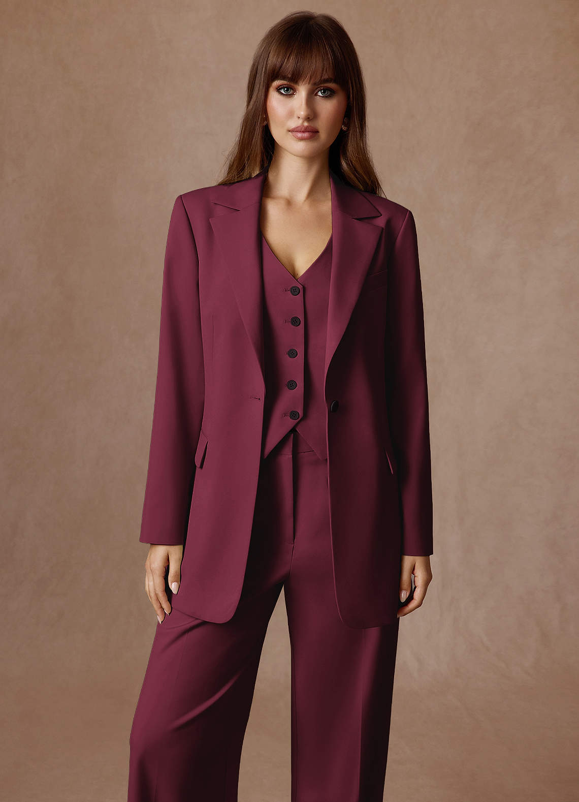 front Rowan Burgundy Refined Weave Performance 2-Piece Suit