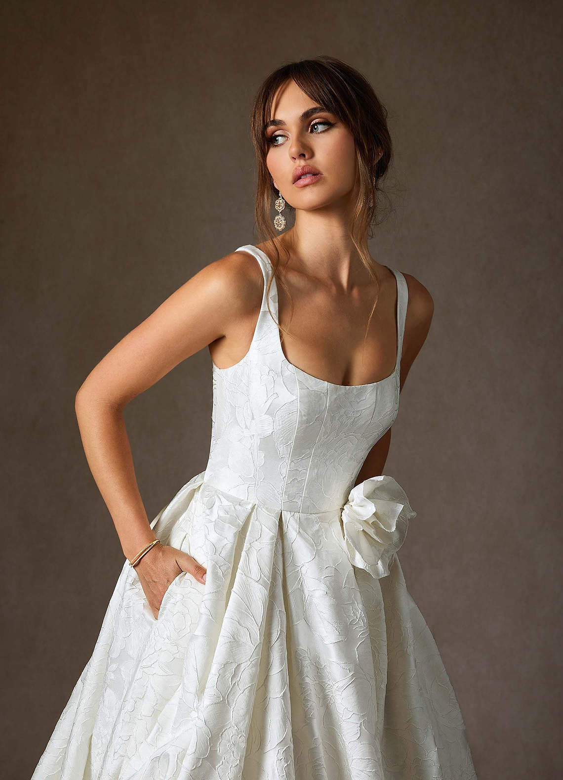 Azazie Ruby Wedding Dresses Diamond White Ball-Gown with Pockets Floral Jacquard Dress image6