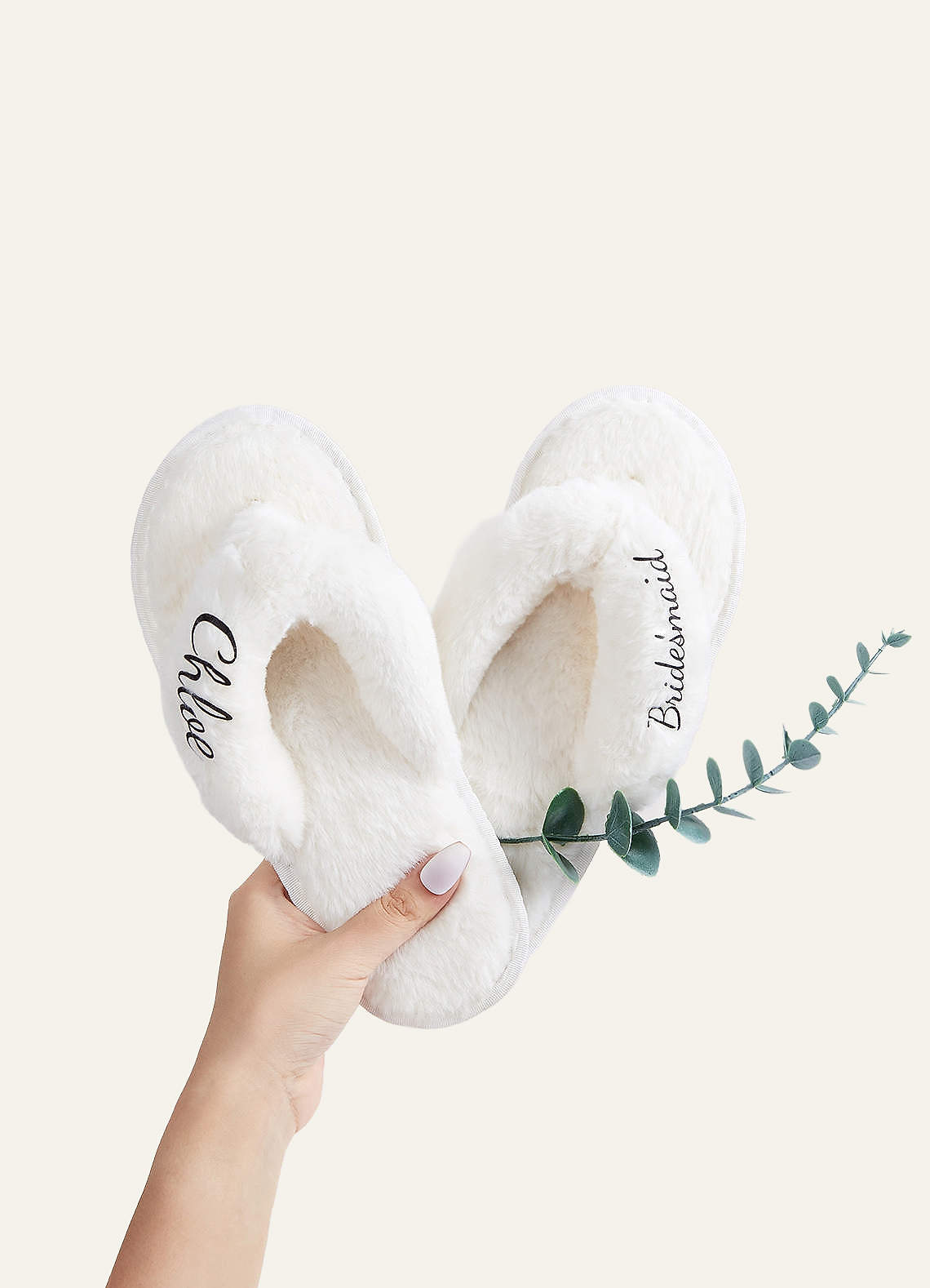 front Personalized Bride Bridesmaid Fluffy Slippers