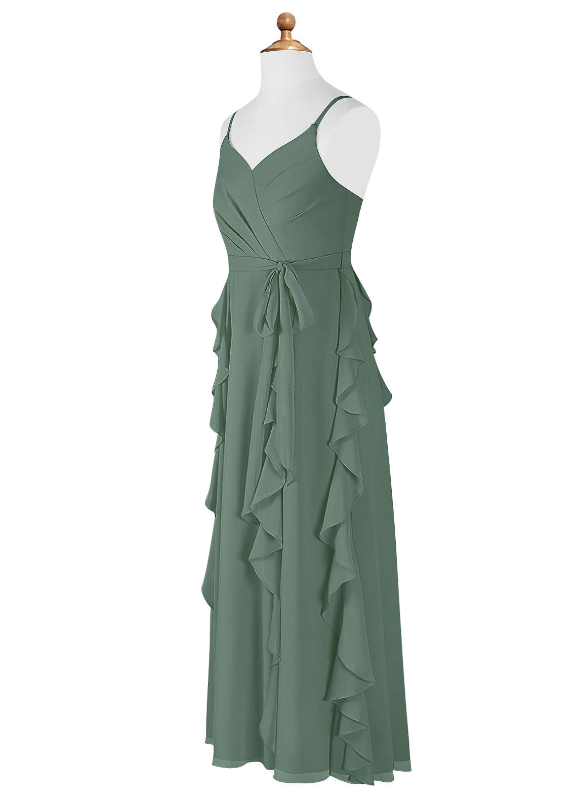 Azazie Peyton Junior Eucalyptus A-Line V-Neck Cascading Ruffles Chiffon Dress image7