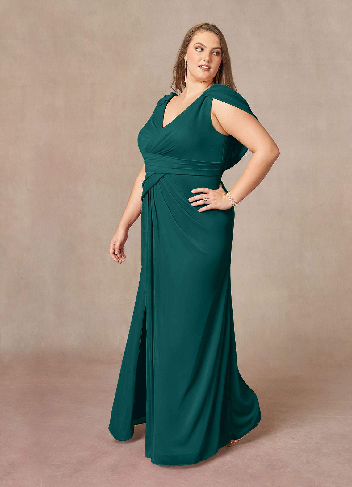 A-line Floor-Length Chiffon Pleated Dress Peacock main image 1