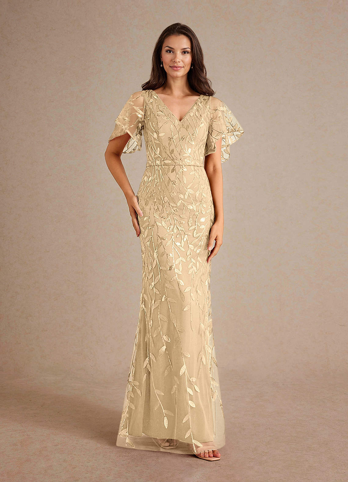 Azazie Milan Abito Tubino in Paillettes/Lustrini Champagne Azazie