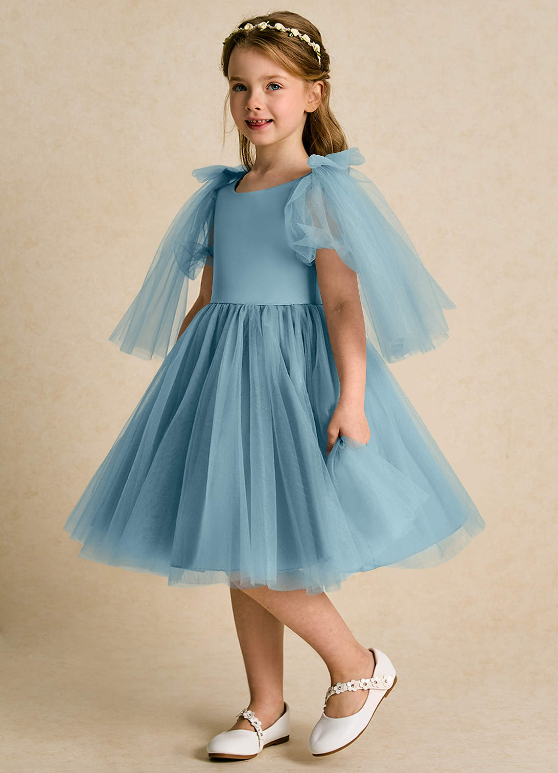 Azazie Duchess Flower Girl Klänningar Klänning A-Line i Tyll med ärmar image1