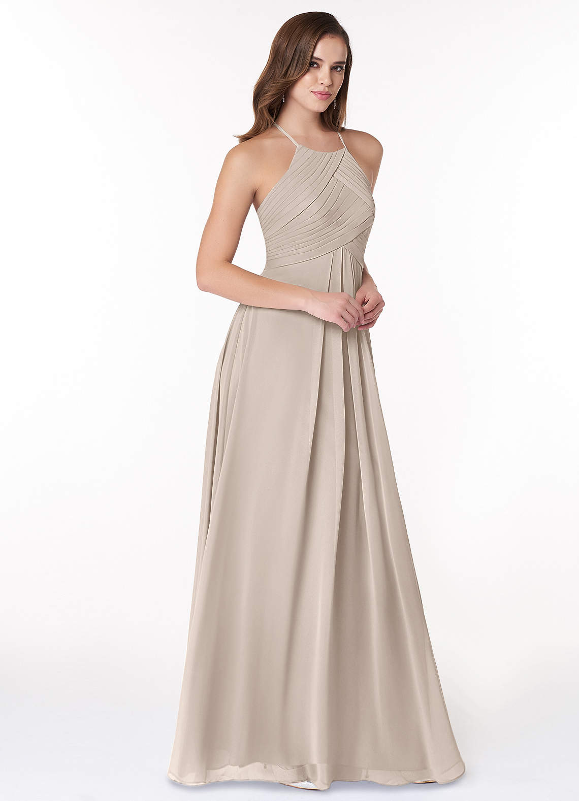 Azazie Ginger Bridesmaid Dresses Frost A-Line Halter Pleated Chiffon Dress image1