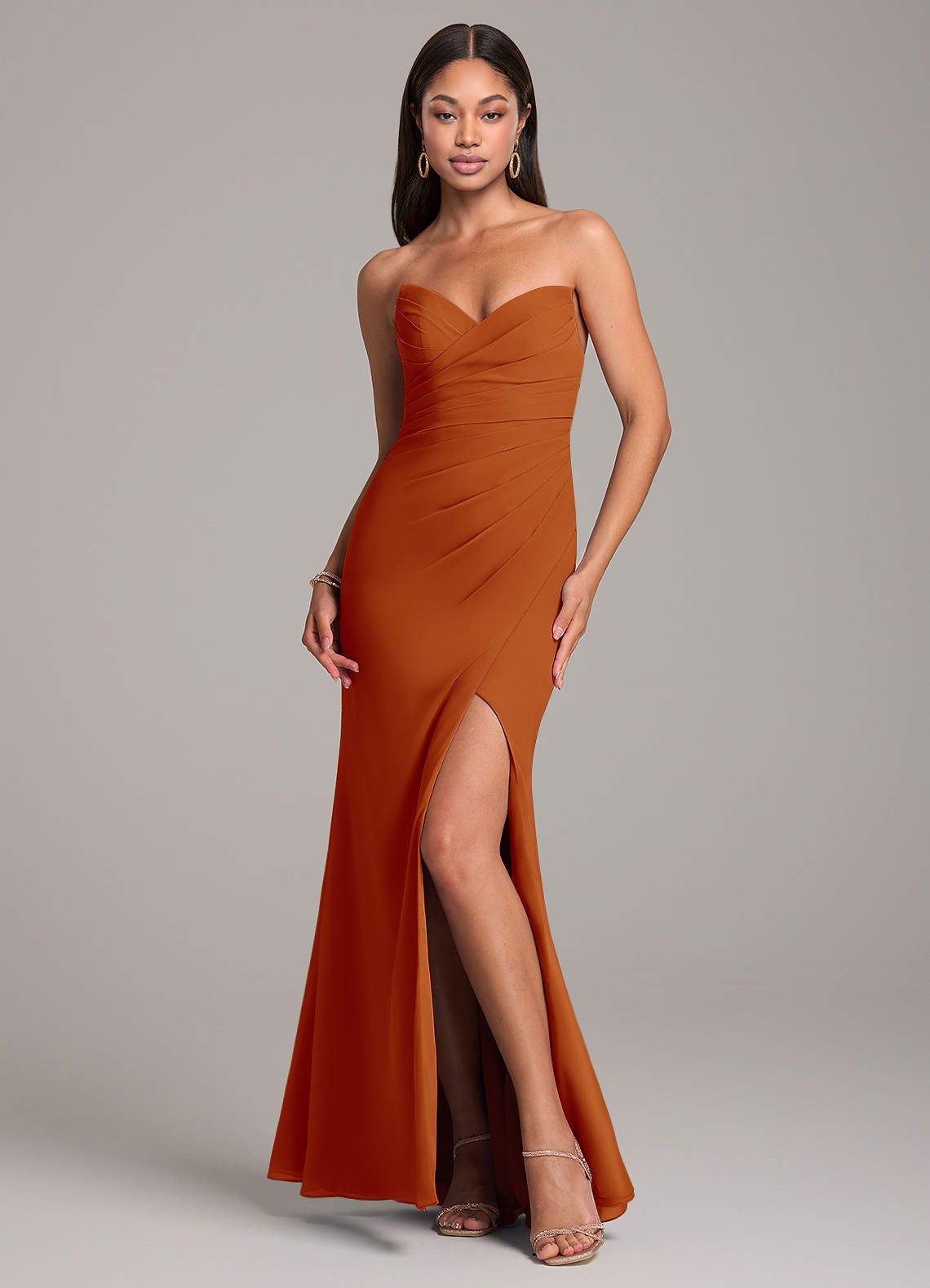 Azazie Yola Bridesmaid Dresses Paprika Sheath Pleated Chiffon Convertible Dress image1