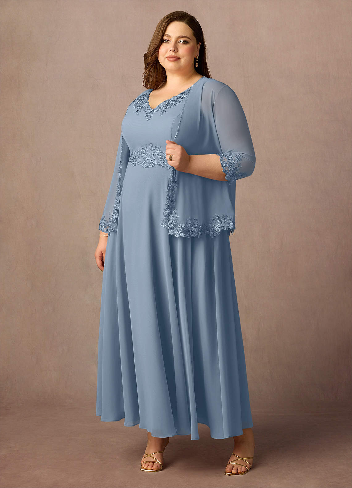 Azazie Devana Mother of the Bride Dresses Dusty Blue A-Line Sequins Chiffon Dress image9