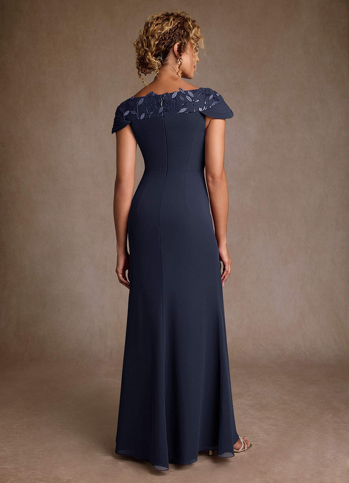 Azazie Betania Mother of the Bride Dresses Dark Navy Mermaid Sequins Chiffon Dress image1