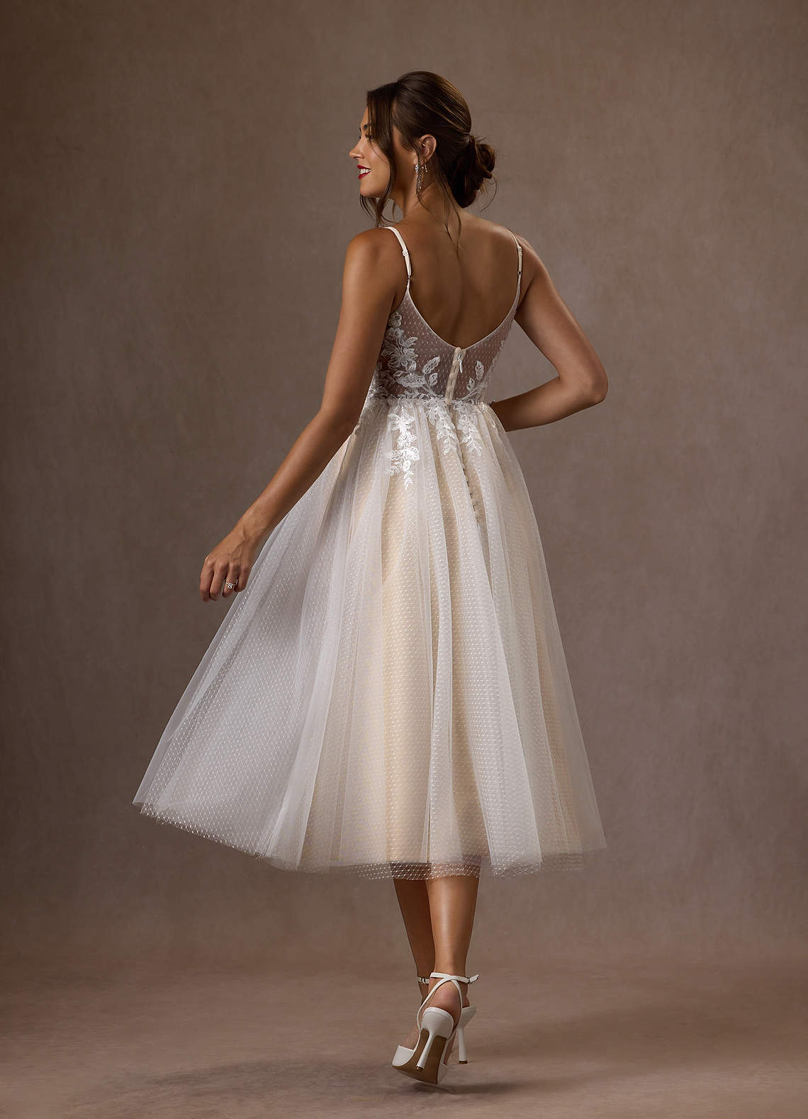 Azazie Liana Wedding Dresses Diamond White Champagne A-Line V-Neck Sequins Tulle Dress image1